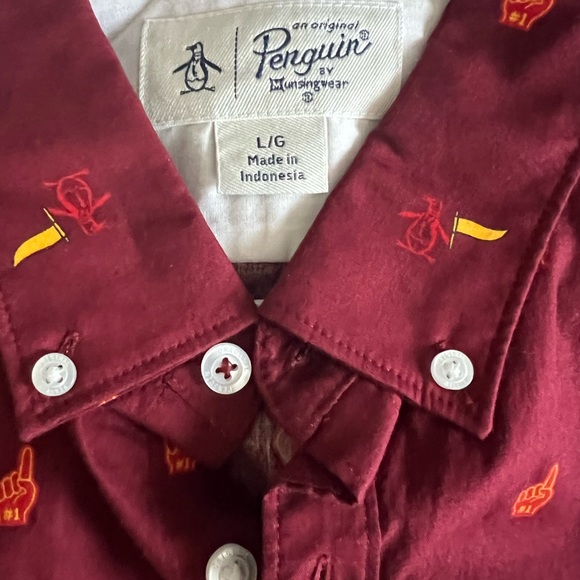 NWT Original Penguin Button Down Slim Fit Cabernet Sport Shirt Long Sleeve Sz L - Picture 12 of 16